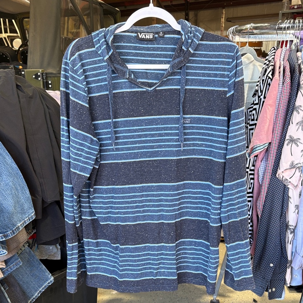 Vans Navy and Light Blue Striped Pullover